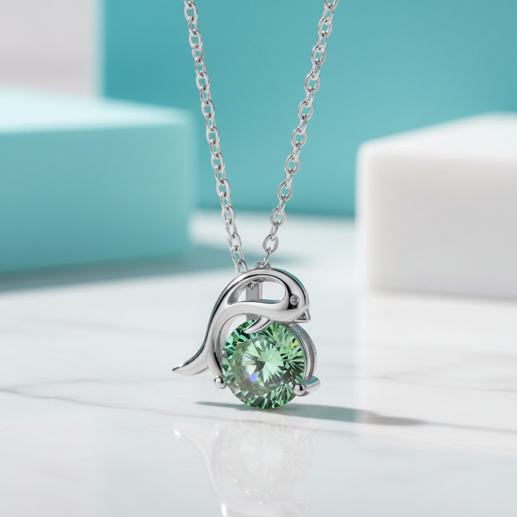 1.0 Ct Round Cut Peridot Dolphin Pendant Necklace-Evani Jewelry
