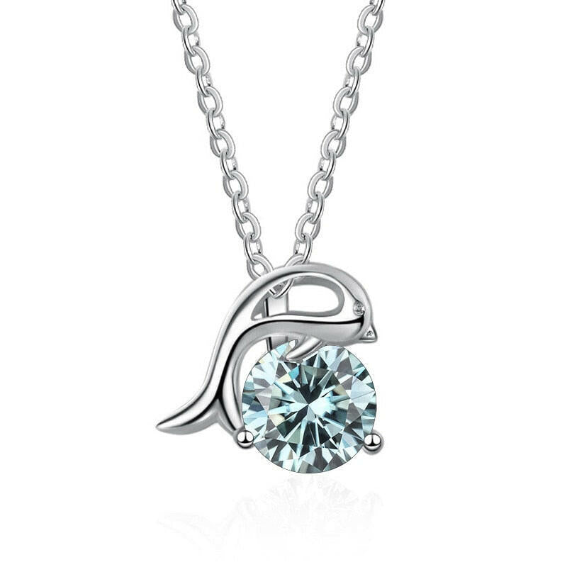 1.0 Ct Round Diamond Dolphin Pendant Necklace-Evani Naomi Jewelry