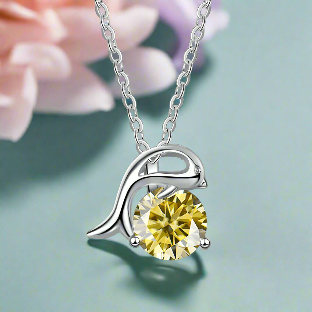 1.0 Ct Round Diamond Dolphin Pendant Necklace-Evani Naomi Jewelry