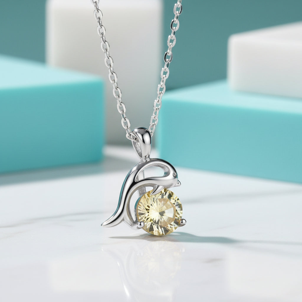 1.0 Ct Round Diamond Dolphin Topaz and Citrine Pendant Necklace-Evani Jewelry