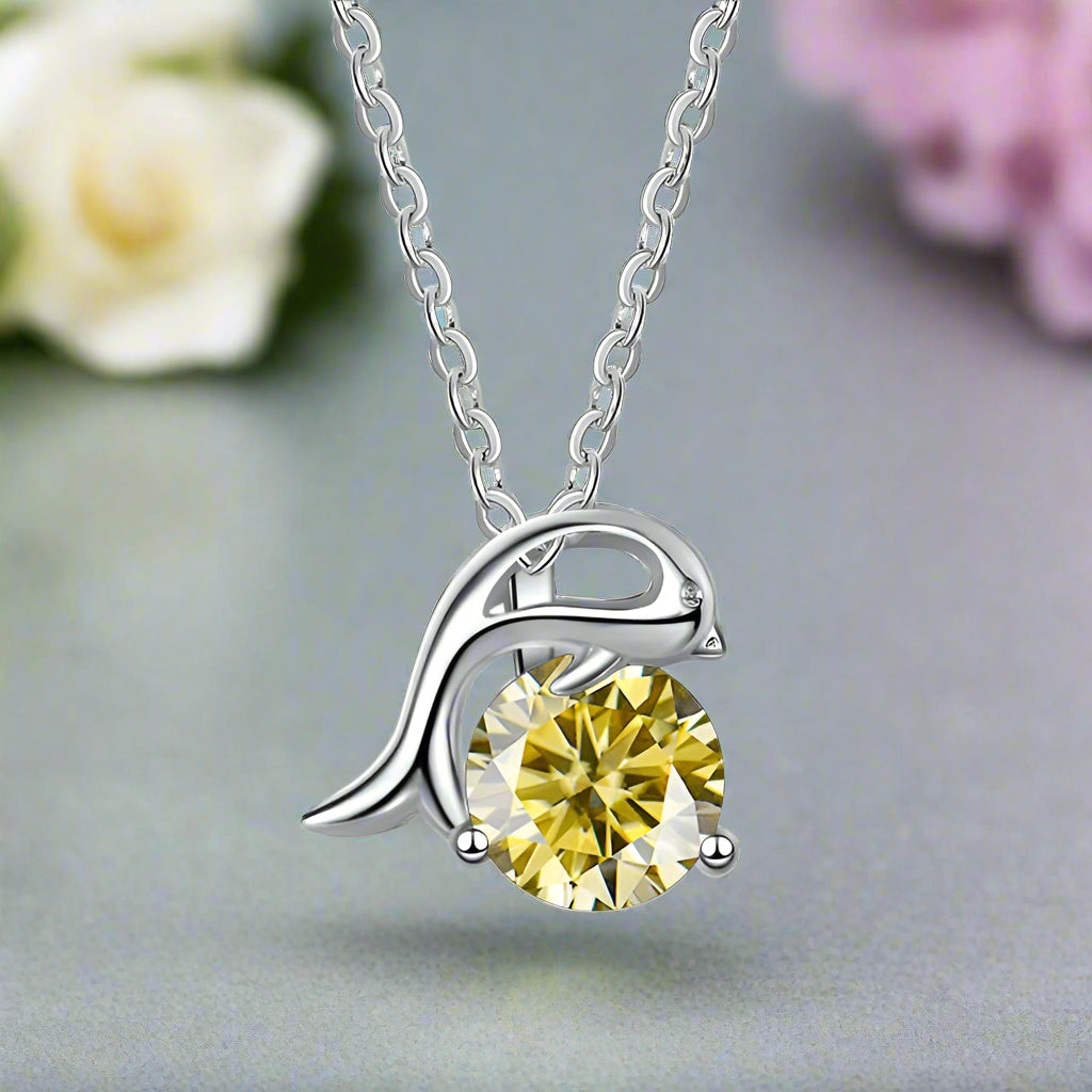 1.0 Ct Round Diamond Dolphin Pendant Necklace-Evani Naomi Jewelry
