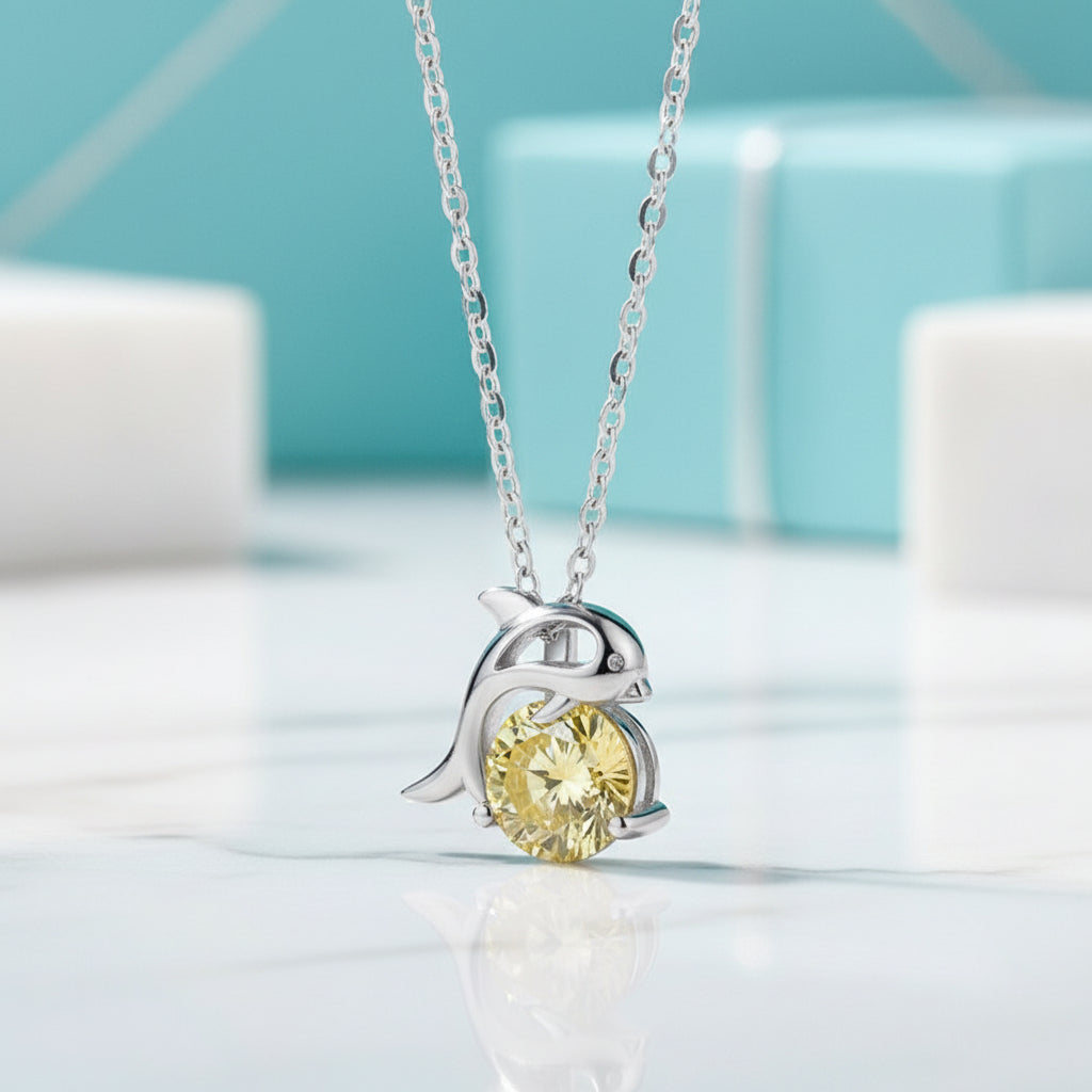 1.0 Ct Round Diamond Dolphin Topaz and Citrine Pendant Necklace-Evani Jewelry