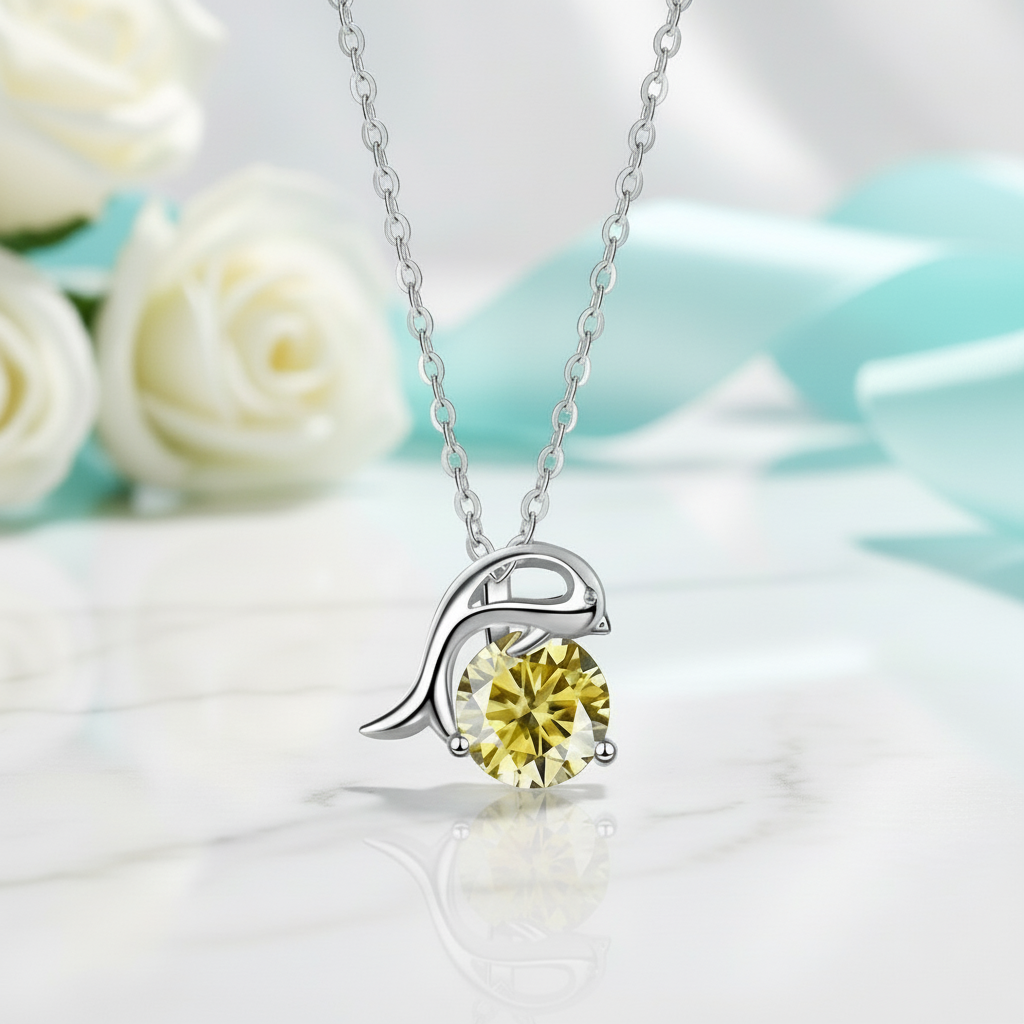1.0 Ct Round Cut Dolphin Topaz and Citrine Pendant Necklace - Evani Naomi Jewelry
