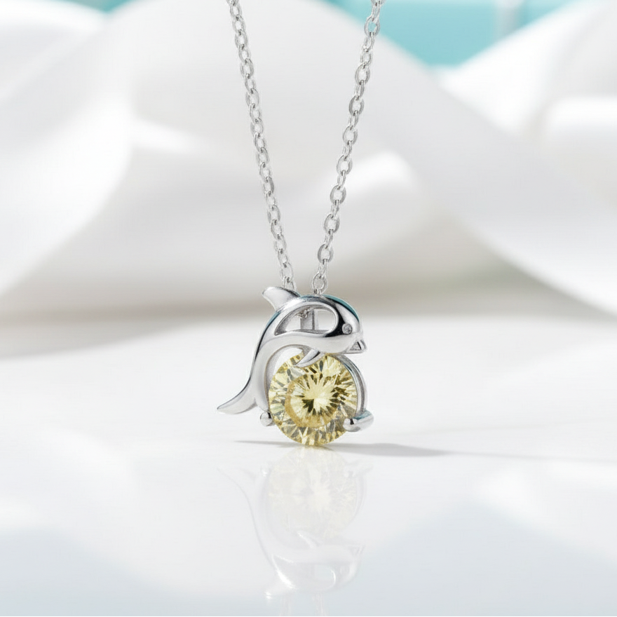 1.0 Ct Round Cut Dolphin Topaz and Citrine Pendant Necklace