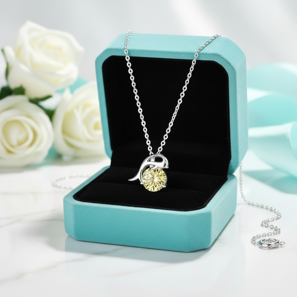 1.0 Ct Round Cut Dolphin Topaz and Citrine Pendant Necklace - Evani Naomi Jewelry
