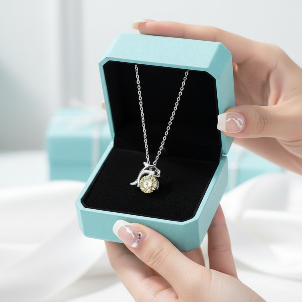 1.0 Ct Round Cut Dolphin Topaz and Citrine Pendant Necklace