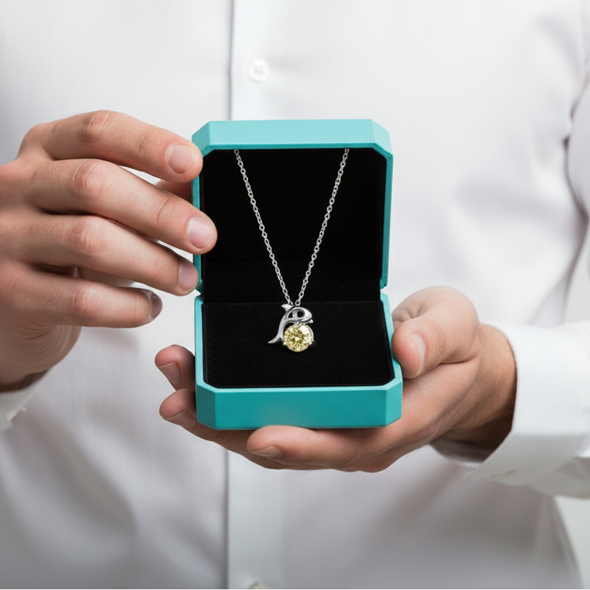 1.0 Ct Round Cut Dolphin Topaz and Citrine Pendant Necklace - Evani Naomi Jewelry