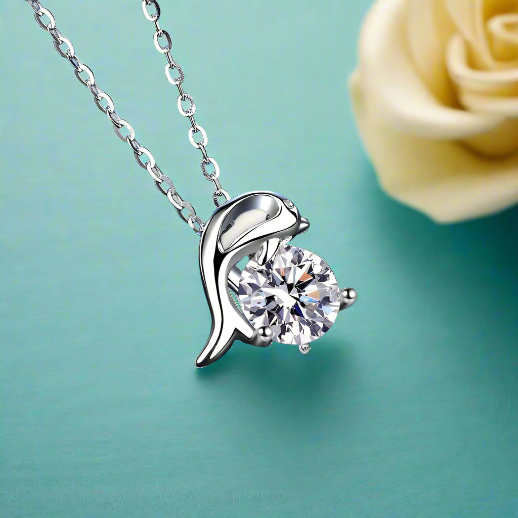1.0 Ct Round Diamond Dolphin Pendant Necklace-Evani Naomi Jewelry
