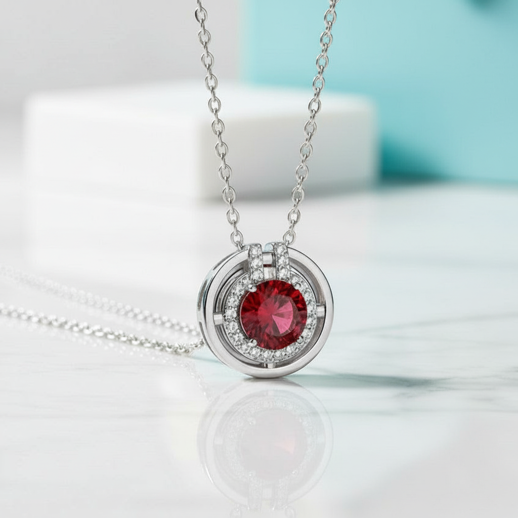 1.0 Ct Round Cut Garnet Elegant Necklace