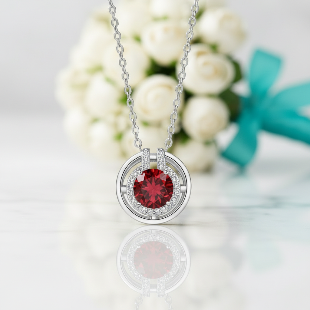 1.0 Ct Ruby Round Cut Elegant Necklace