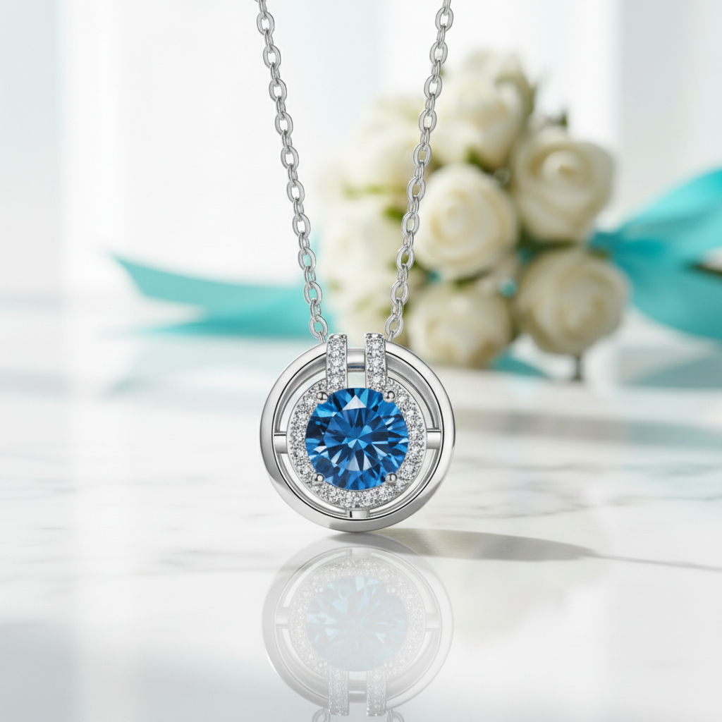 1.0 Ct Round Cut Sapphire Birthstone Elegant Necklace