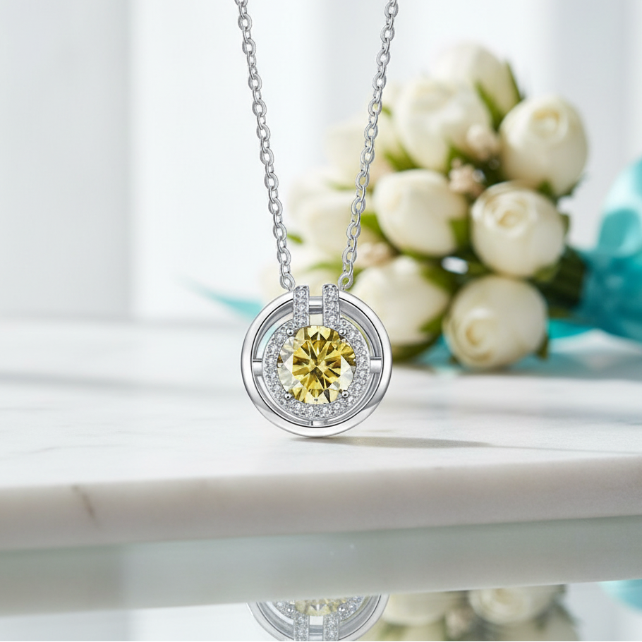 1.0 Ct Round Cut Elegant Topaz and Citrine Necklace - Evani Naomi Jewelry
