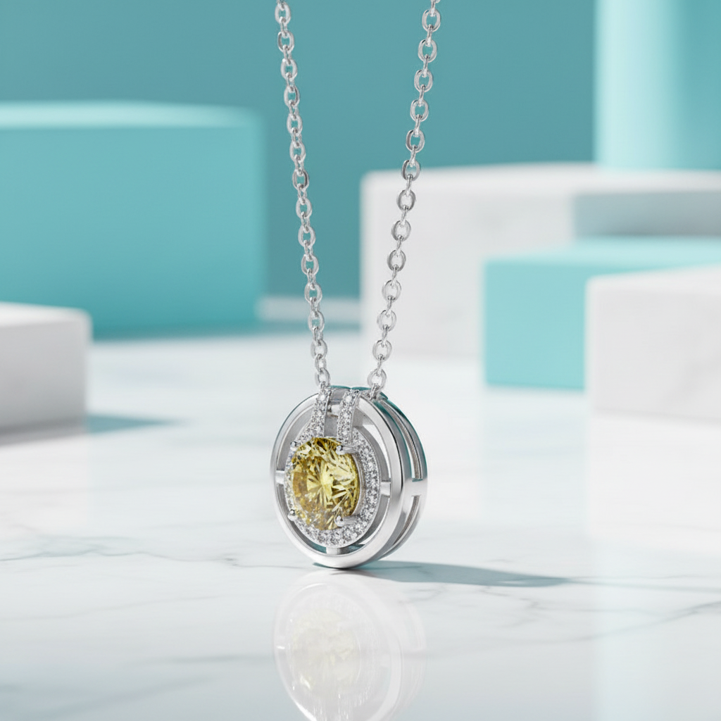 1.0 Ct Round Cut Elegant Topaz and Citrine Necklace