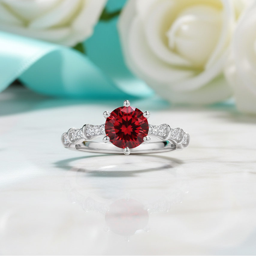 1.0 Ct Round Cut Garnet Engagement Ring-Evani Jewelry