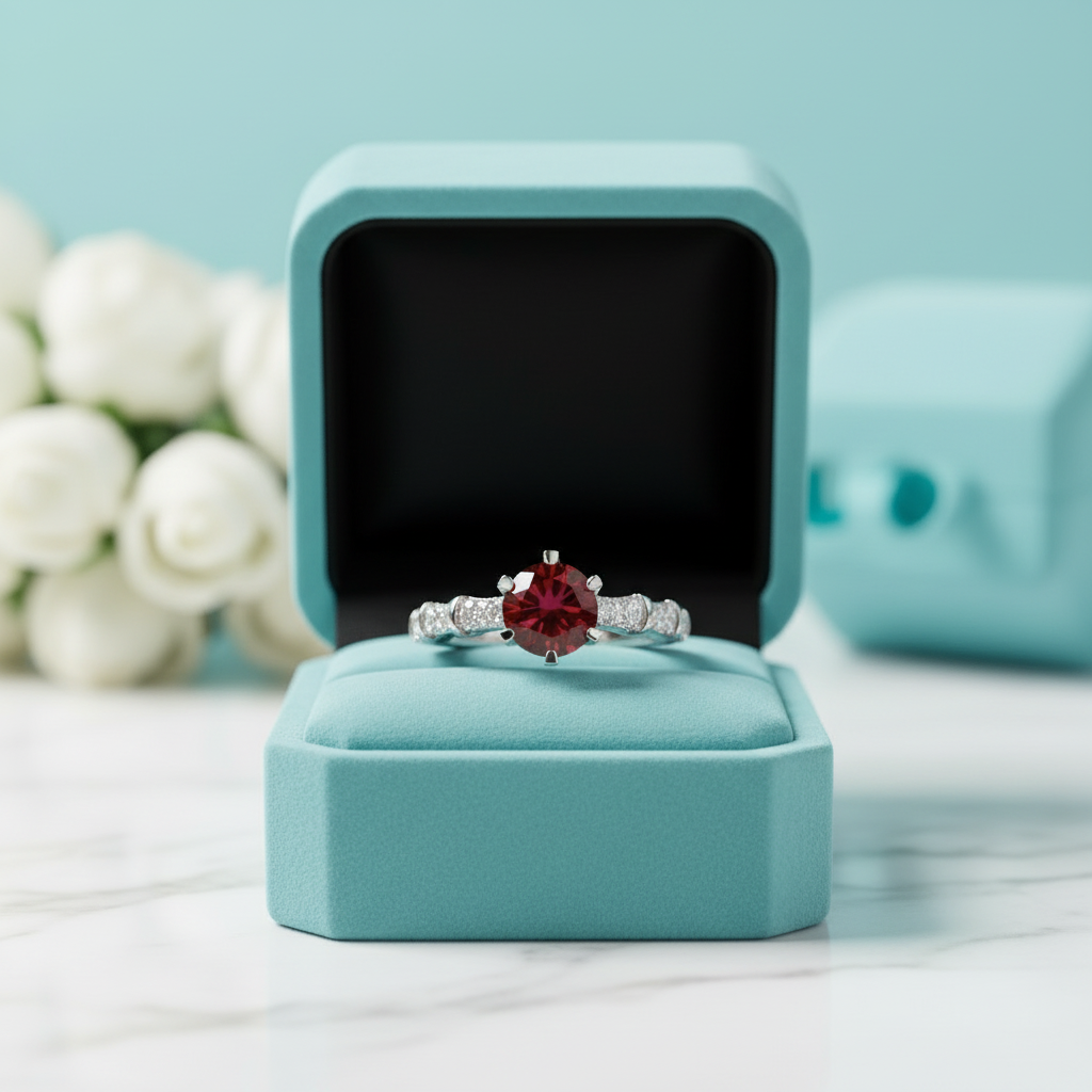 1.0 Ct Round Cut Ruby Engagement Ring-Evani Jewelry