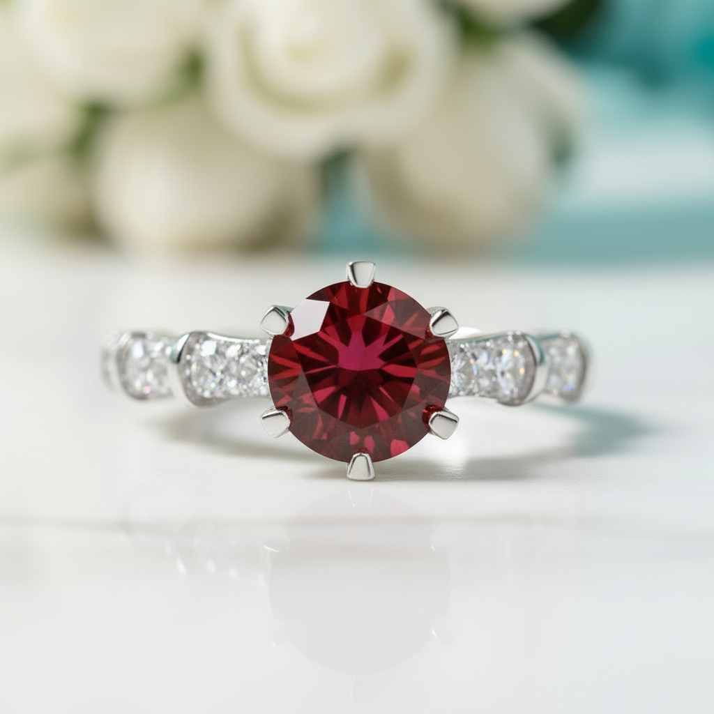 1.0 Ct Round Cut Ruby Engagement Ring-Evani Jewelry