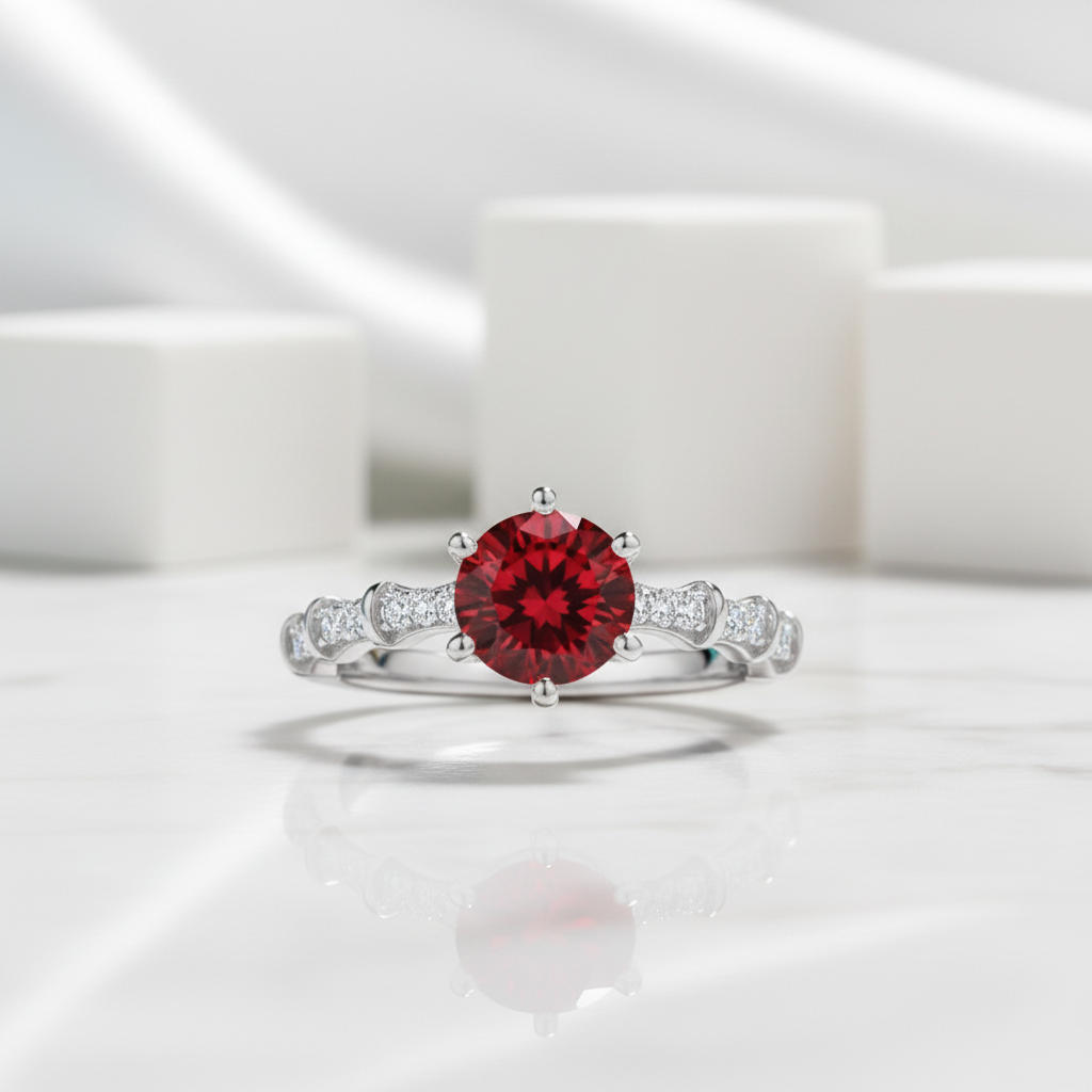 1.0 Ct Round Cut Garnet Engagement Ring