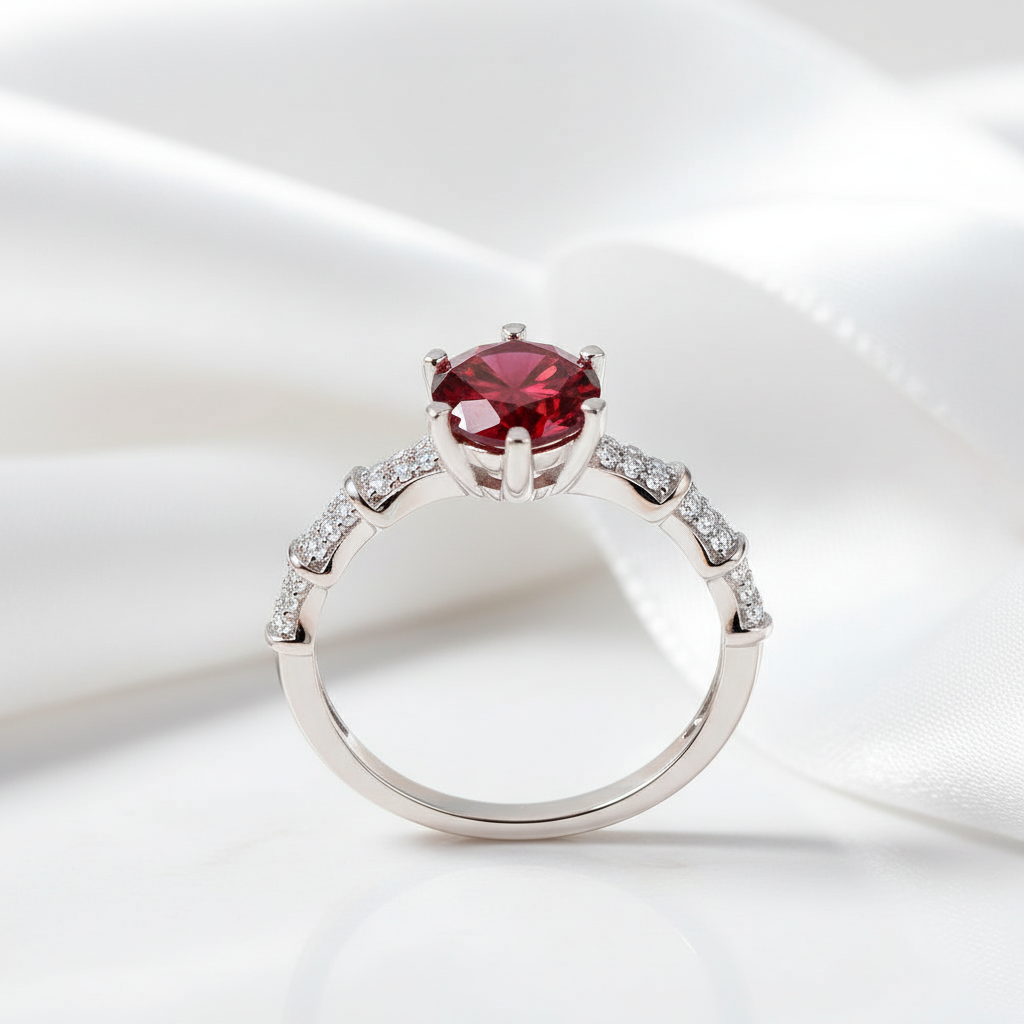 1.0 Ct Round Cut Ruby Engagement Ring-Evani Jewelry