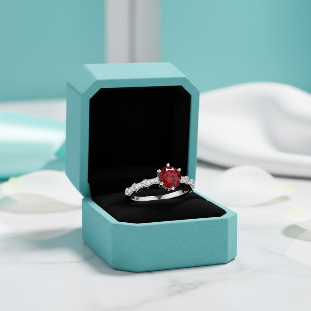1.0 Ct Round Cut Garnet Engagement Ring-Evani Jewelry