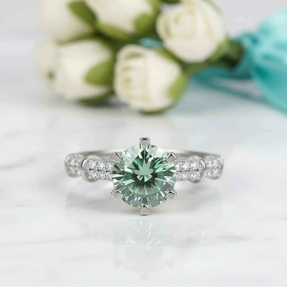 1.0 Ct Round Cut Peridot Birthstone Engagement Ring-Evani Jewelry