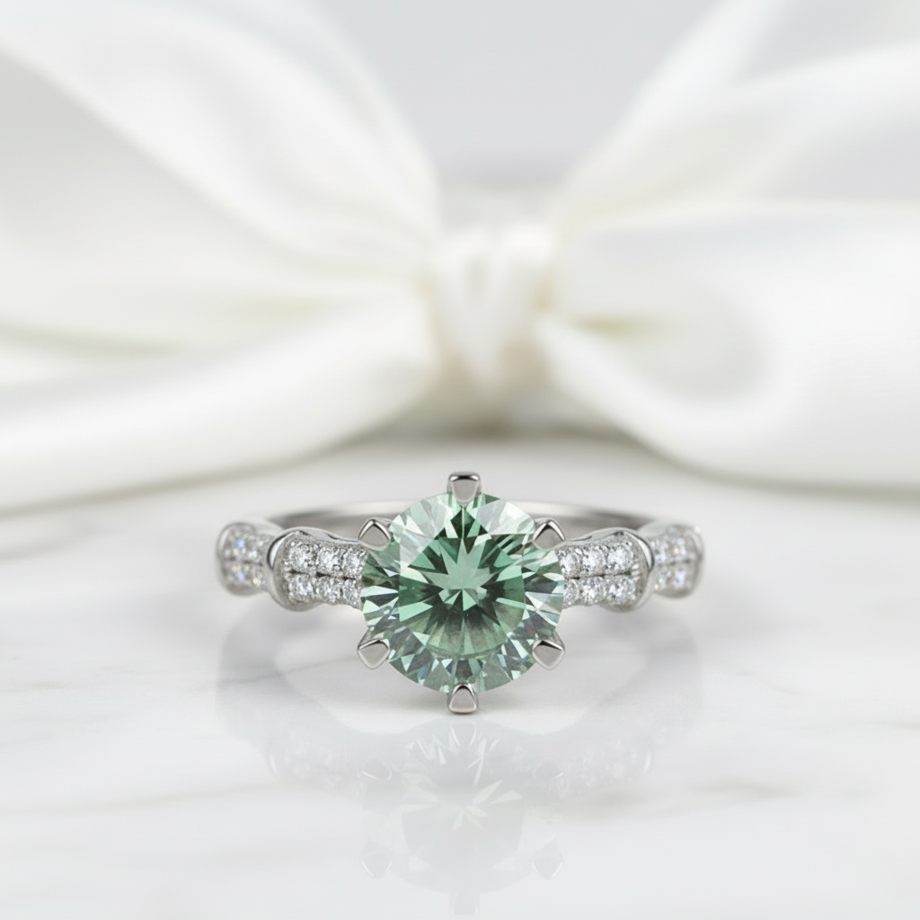 1.0 Ct Round Cut Peridot Birthstone Engagement Ring-Evani Jewelry