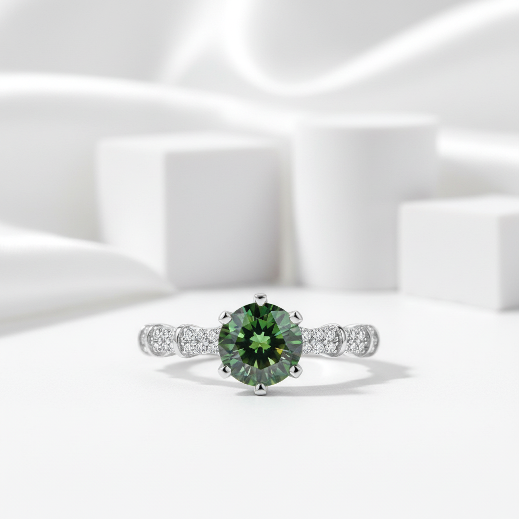 1.0 Ct Emerald Round Cut Birthstone Diamond Engagement Ring-Evani Jewelry