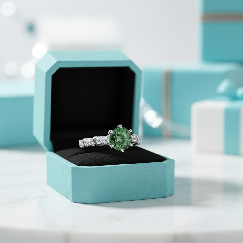 1.0 Ct Emerald Round Cut Birthstone Diamond Engagement Ring-Evani Jewelry