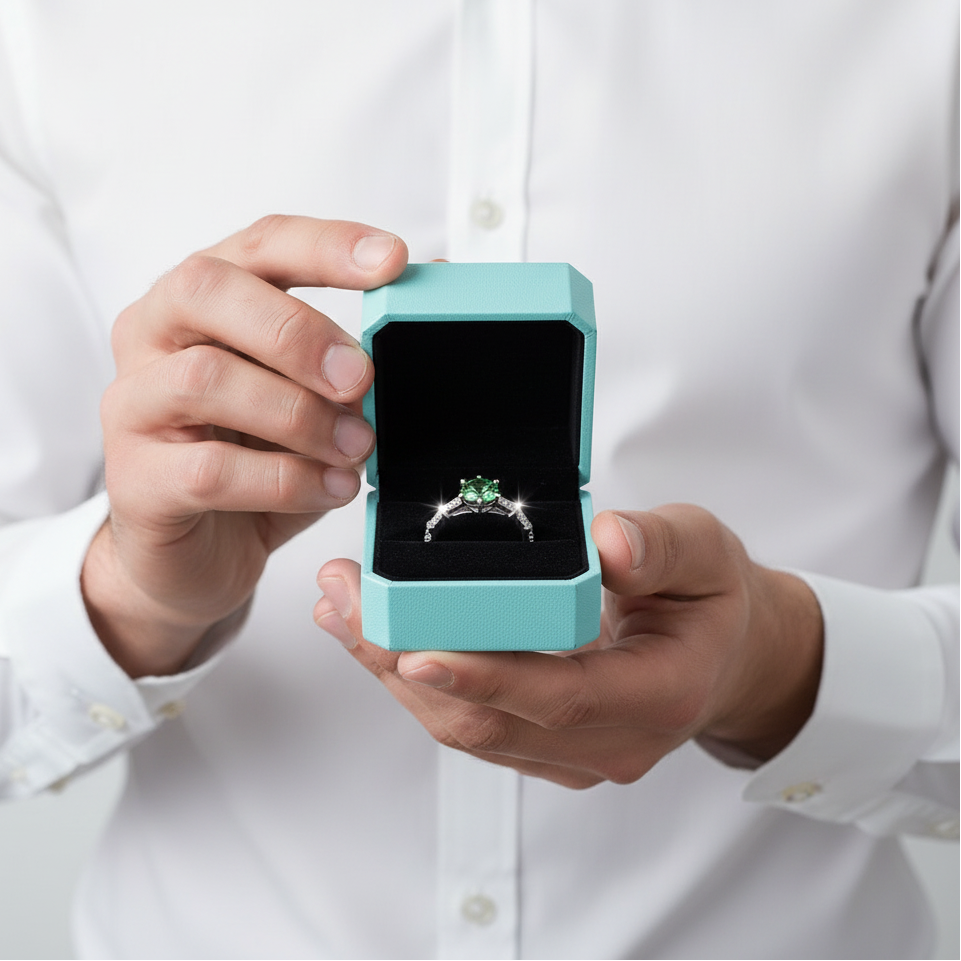 1.0 Ct Emerald Round Cut Birthstone Diamond Engagement Ring-Evani Jewelry