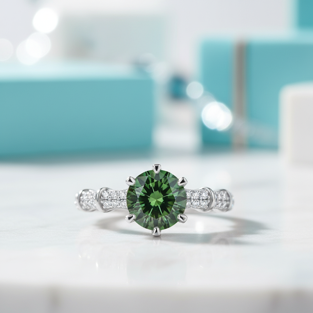 1.0 Ct Emerald Round Cut Birthstone Diamond Engagement Ring-Evani Jewelry