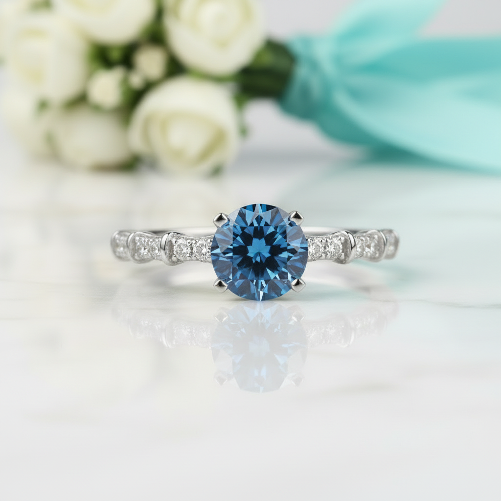1.0 Ct Sapphire Round Cut Birthstone Engagement Ring - Evani Naomi Jewelry