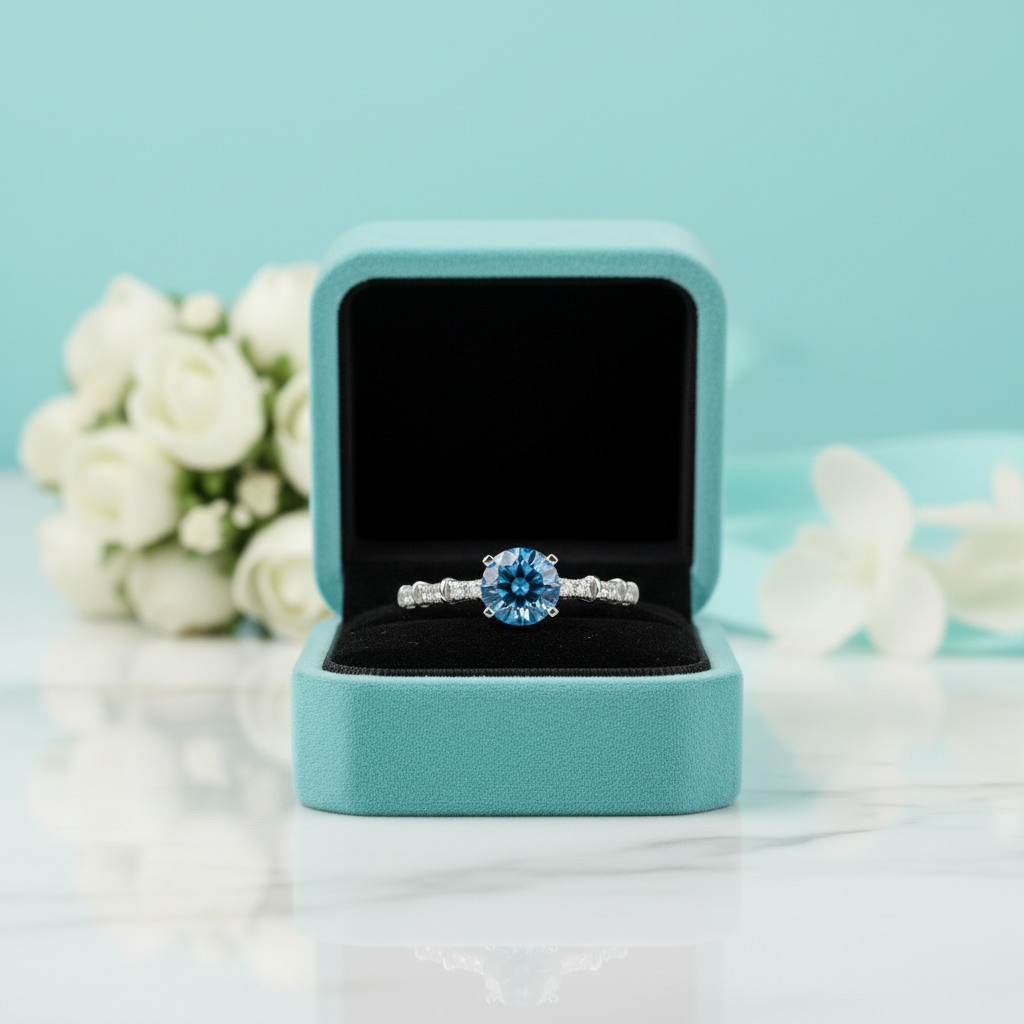 1.0 Ct Sapphire Round Cut Birthstone Engagement Ring - Evani Naomi Jewelry