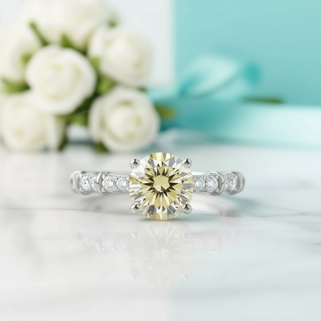 1.0 Ct Round Diamond Topaz and Citrine Engagement Ring-Evani Jewelry