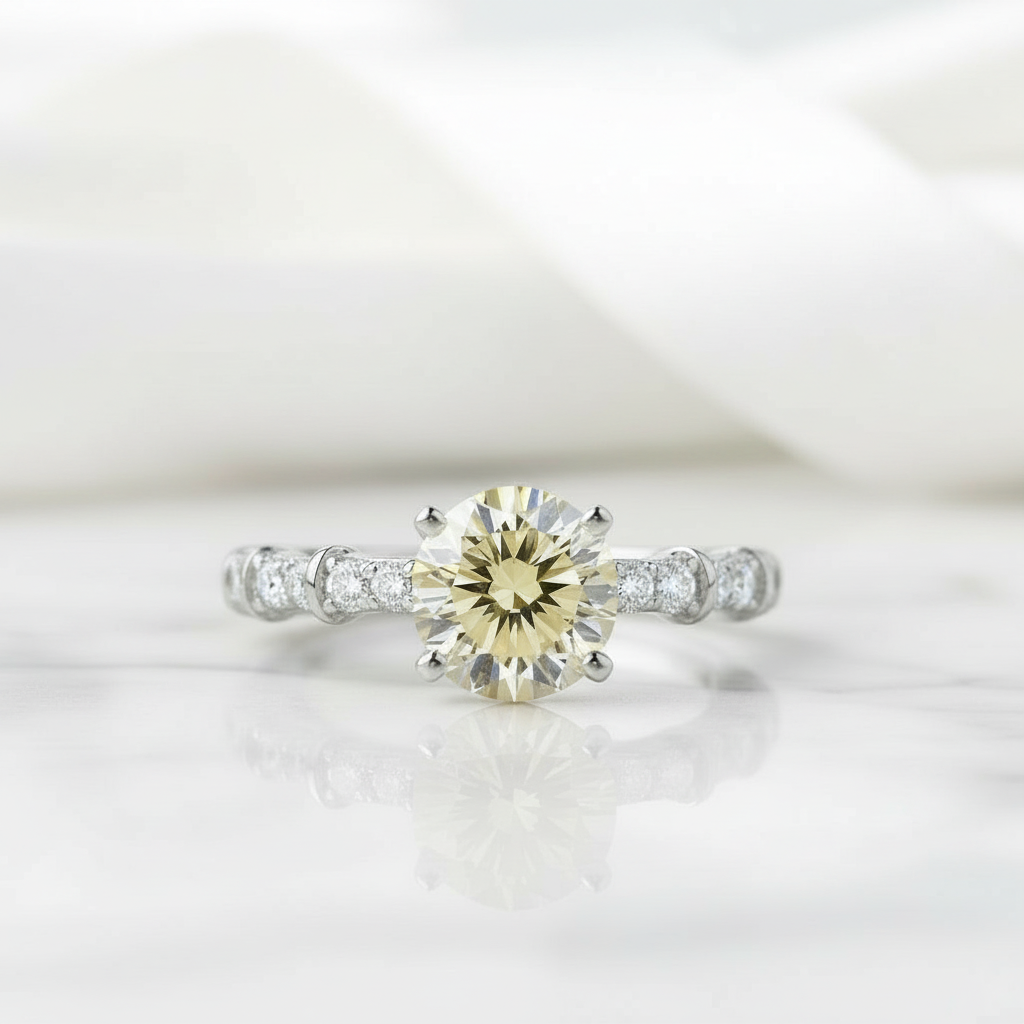 1.0 Ct Round Cut Birthstone Topaz and Citrine Engagement Ring - Evani Naomi Jewelry