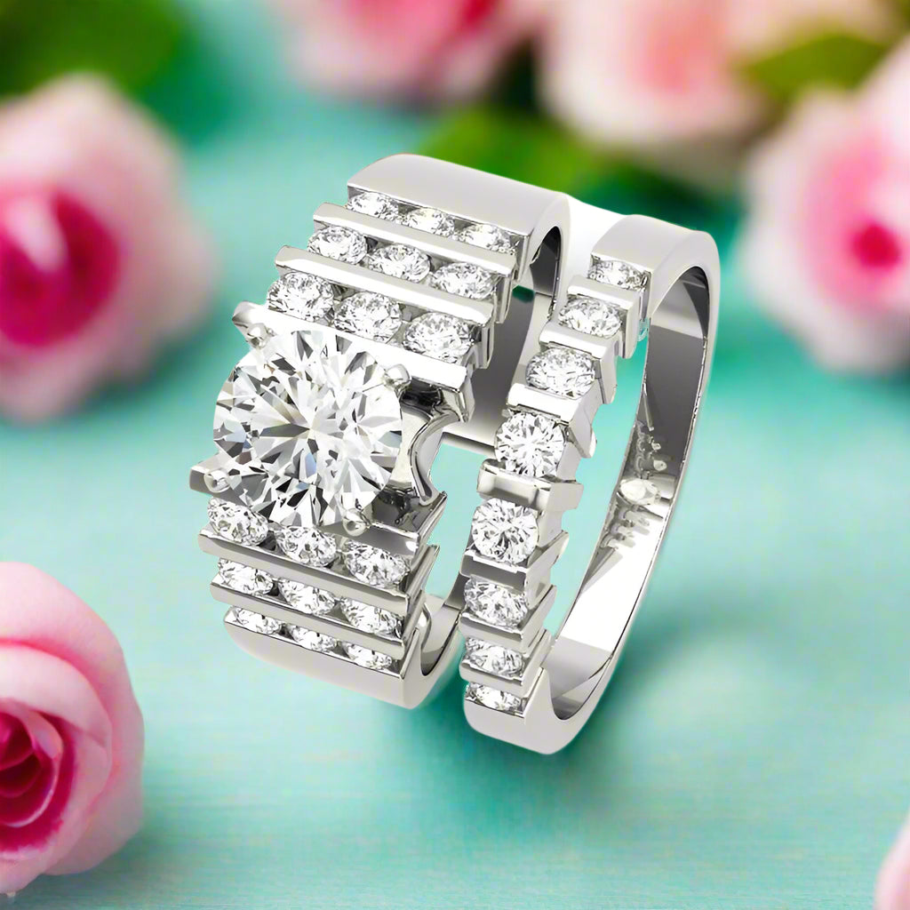 1.0 Ct Round Diamond Engagement Ring Set-Evani Jewelry