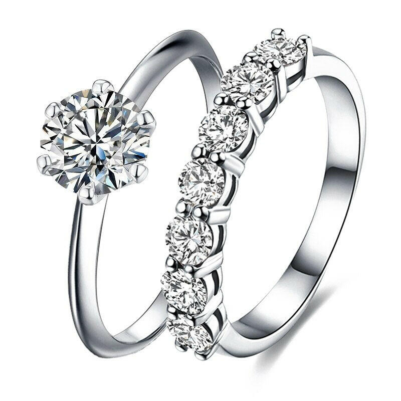 1.0 Ct Round Diamond Engagement Ring Set-Evani Naomi Jewelry