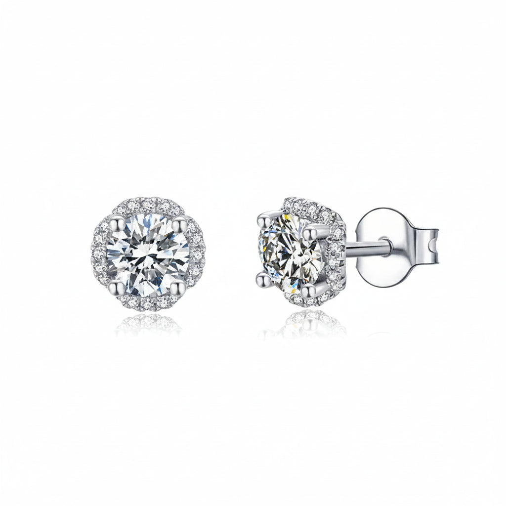 1.0 Ct Round Diamond Flower Design Stud Earrings-Evani Jewelry
