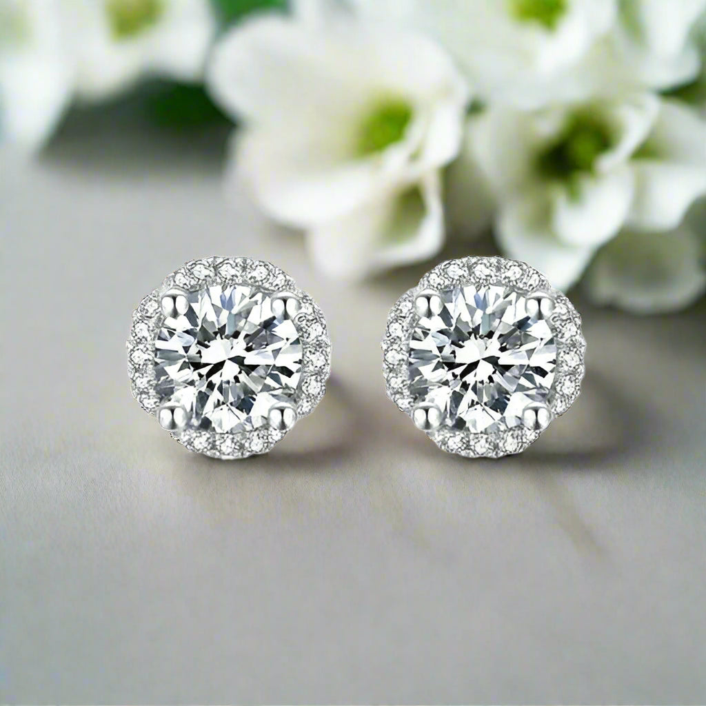 1.0 Ct Round Diamond Flower Design Stud Earrings-Evani Jewelry