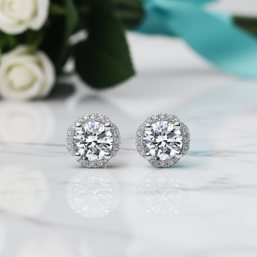 1.0 Ct Round Diamond Option Flower Design Stud Earrings
