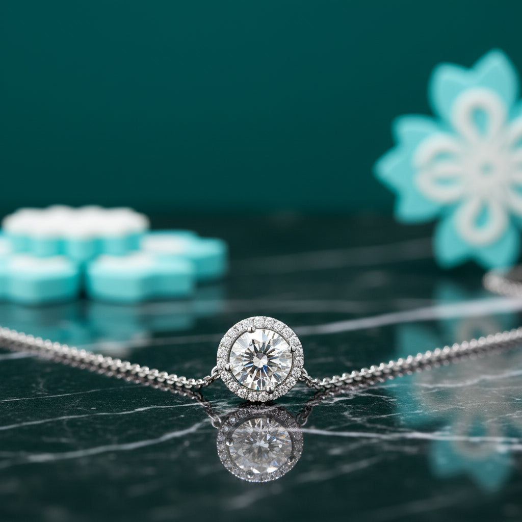 1.0 Ct Round Diamond Halo Pedant Necklace-Evani Jewelry