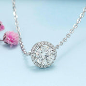 1.0 Ct Round Diamond Halo Pedant Necklace-Evani Naomi Jewelry