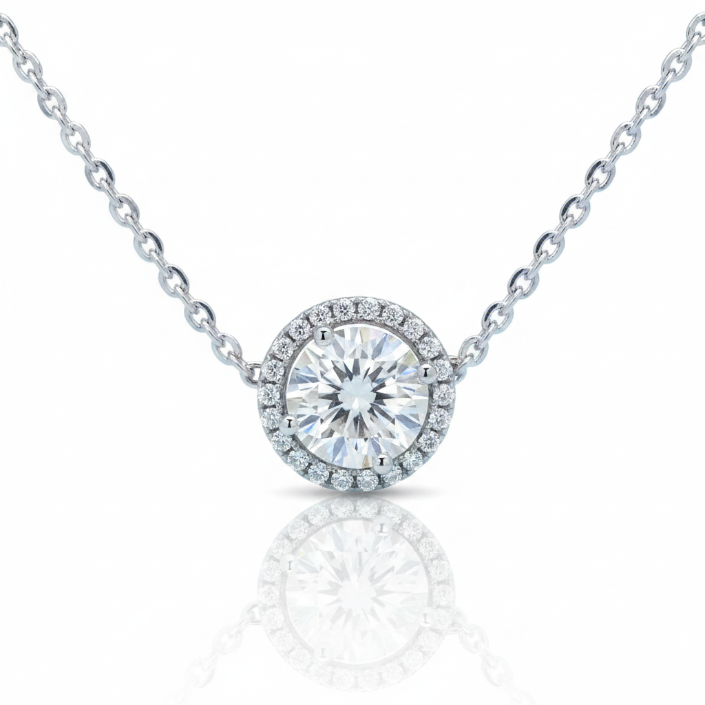 1.0 Ct Round Diamond OptionHalo Pedant Necklace
