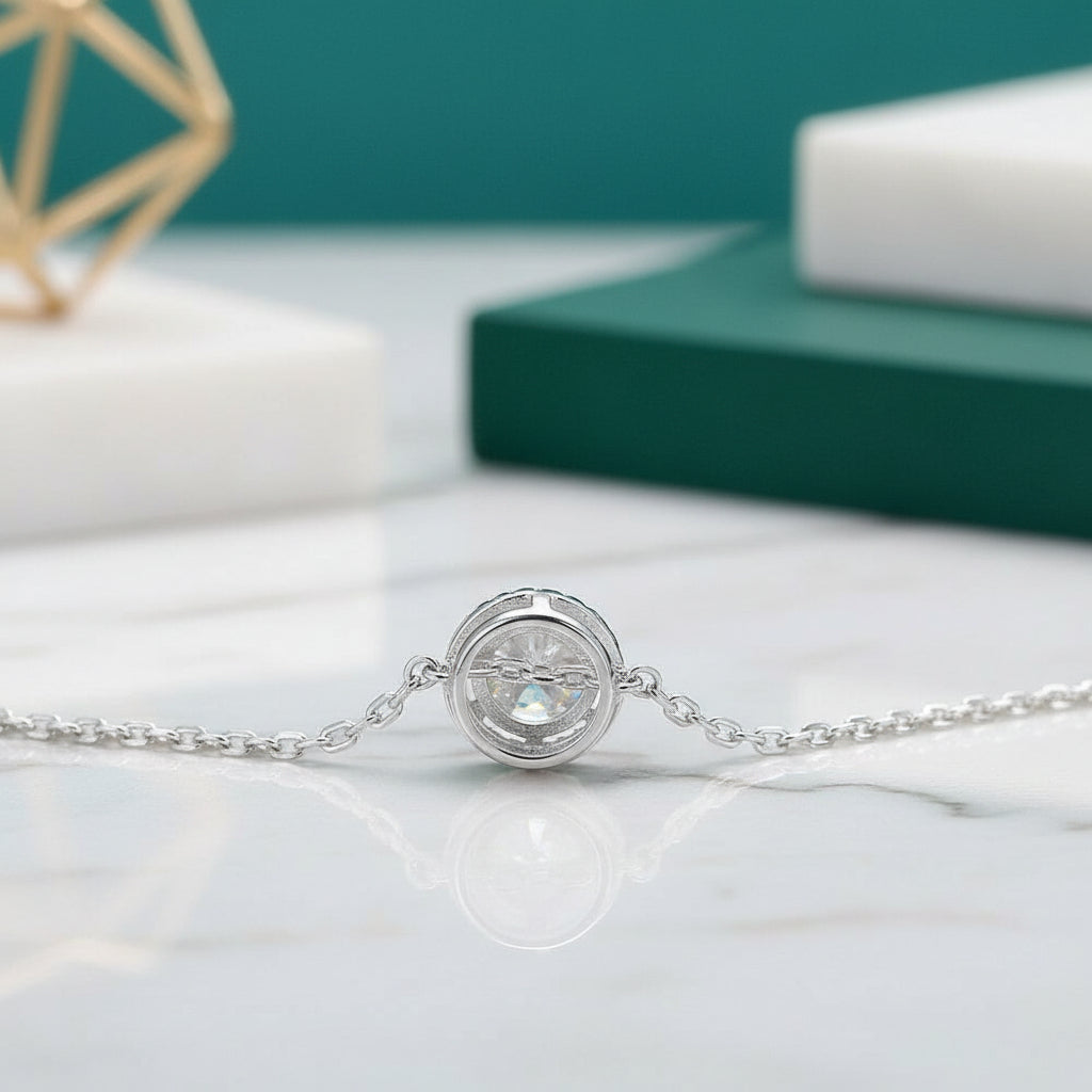 1.0 Ct Round Diamond Halo Pedant Necklace-Evani Jewelry