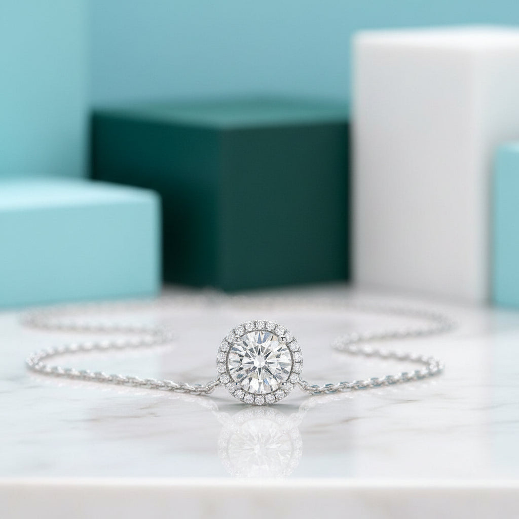 1.0 Ct Round Diamond Halo Pedant Necklace-Evani Jewelry