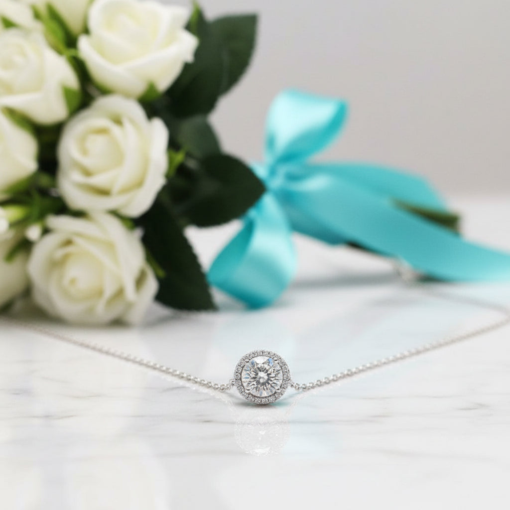 1.0 Ct Round Diamond Halo Pedant Necklace-Evani Jewelry