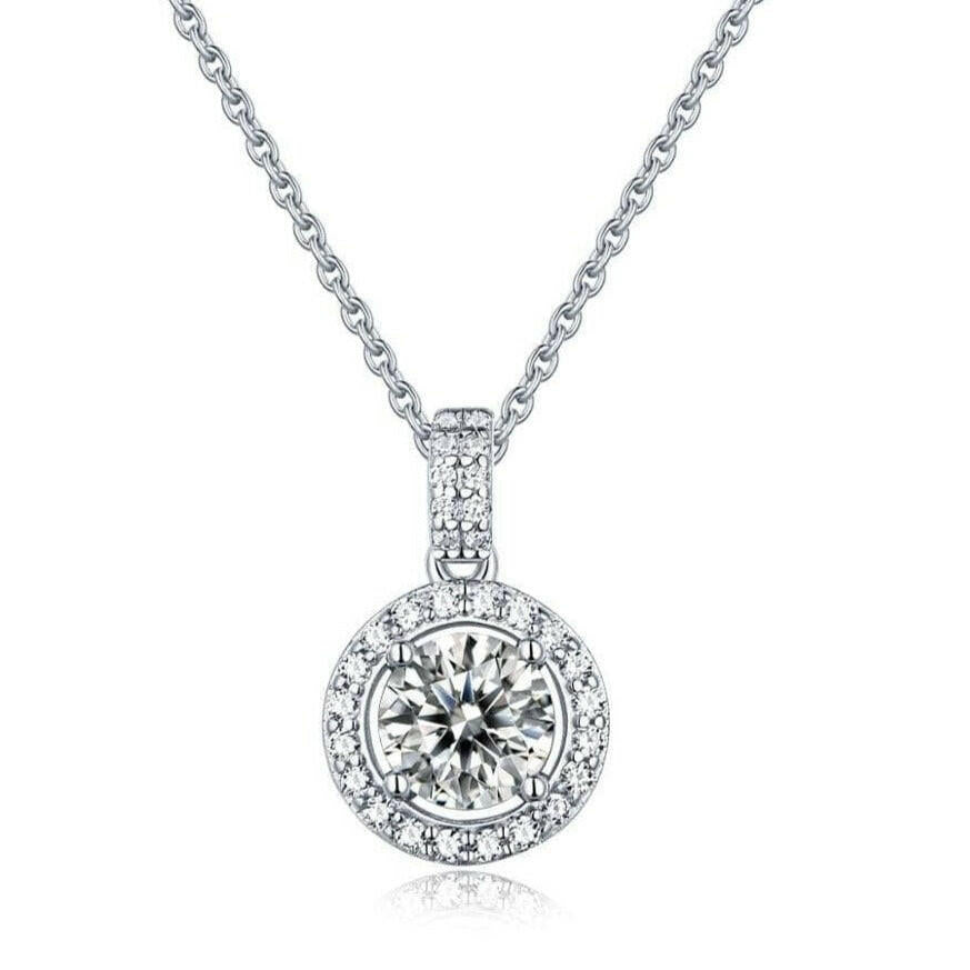 1.0 Ct Round Diamond Halo Pendant Necklace-Evani Naomi Jewelry