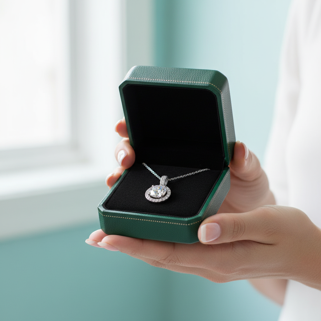 1.0 Ct Round Diamond OptionHalo Pendant Necklace