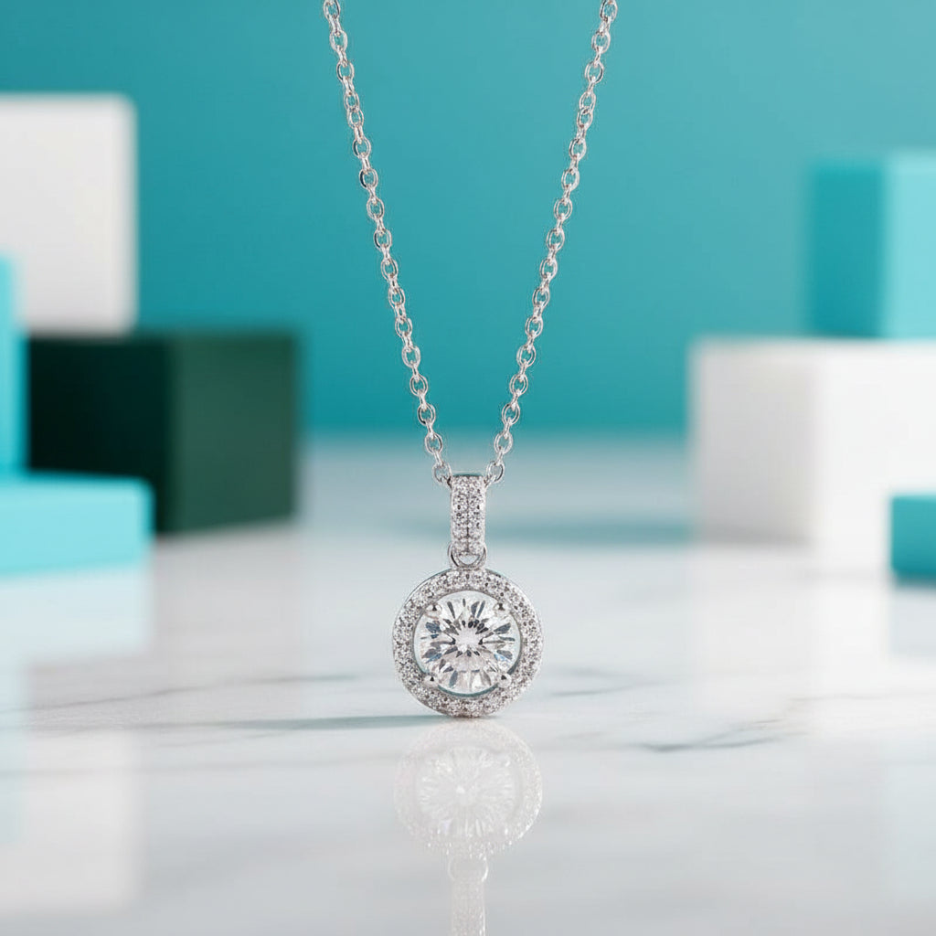 1.0 Ct Round Diamond Halo Pendant Necklace-Evani Jewelry