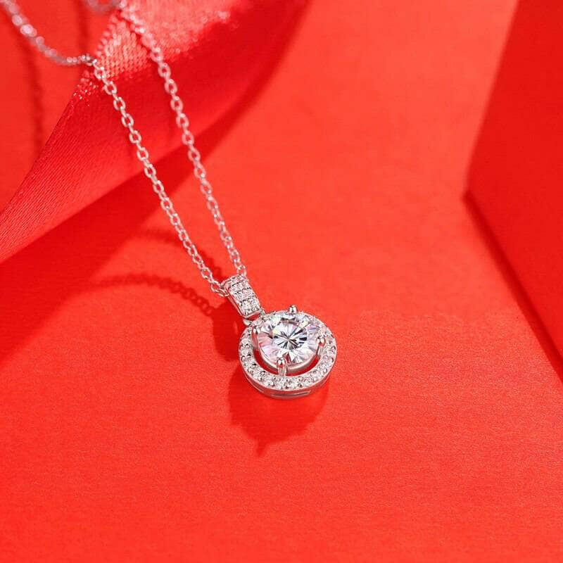 1.0 Ct Round Diamond Halo Pendant Necklace-Evani Naomi Jewelry