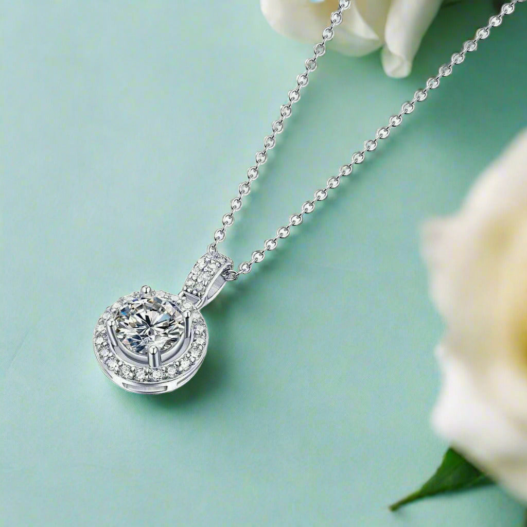 1.0 Ct Round Diamond Halo Pendant Necklace-Evani Naomi Jewelry