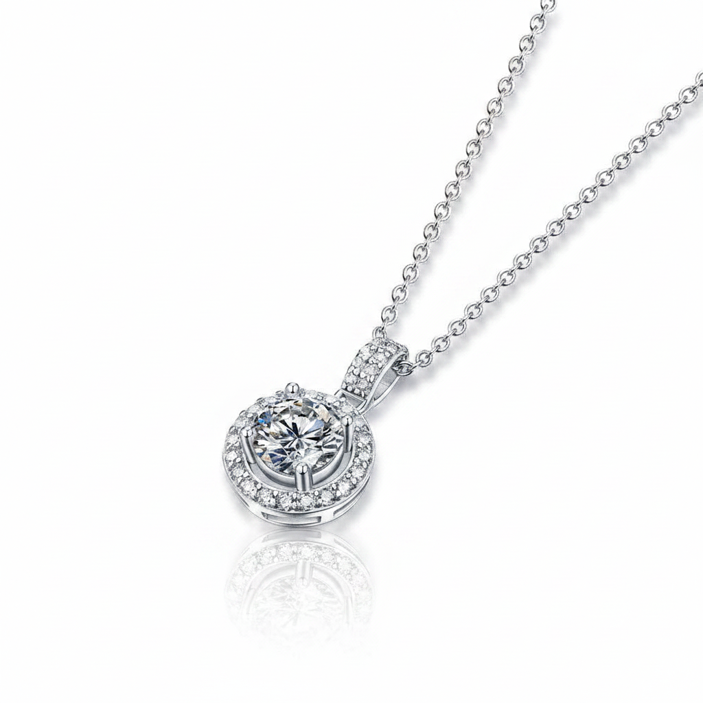 1.0 Ct Round Diamond OptionHalo Pendant Necklace